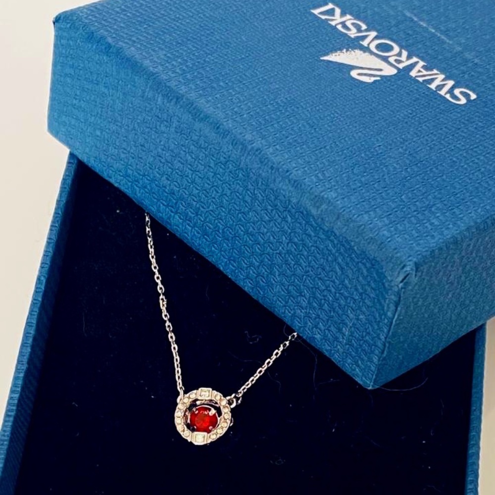 NEW Swarovski Rose Gold Dancing Around Red Crystal Pendant Necklace
